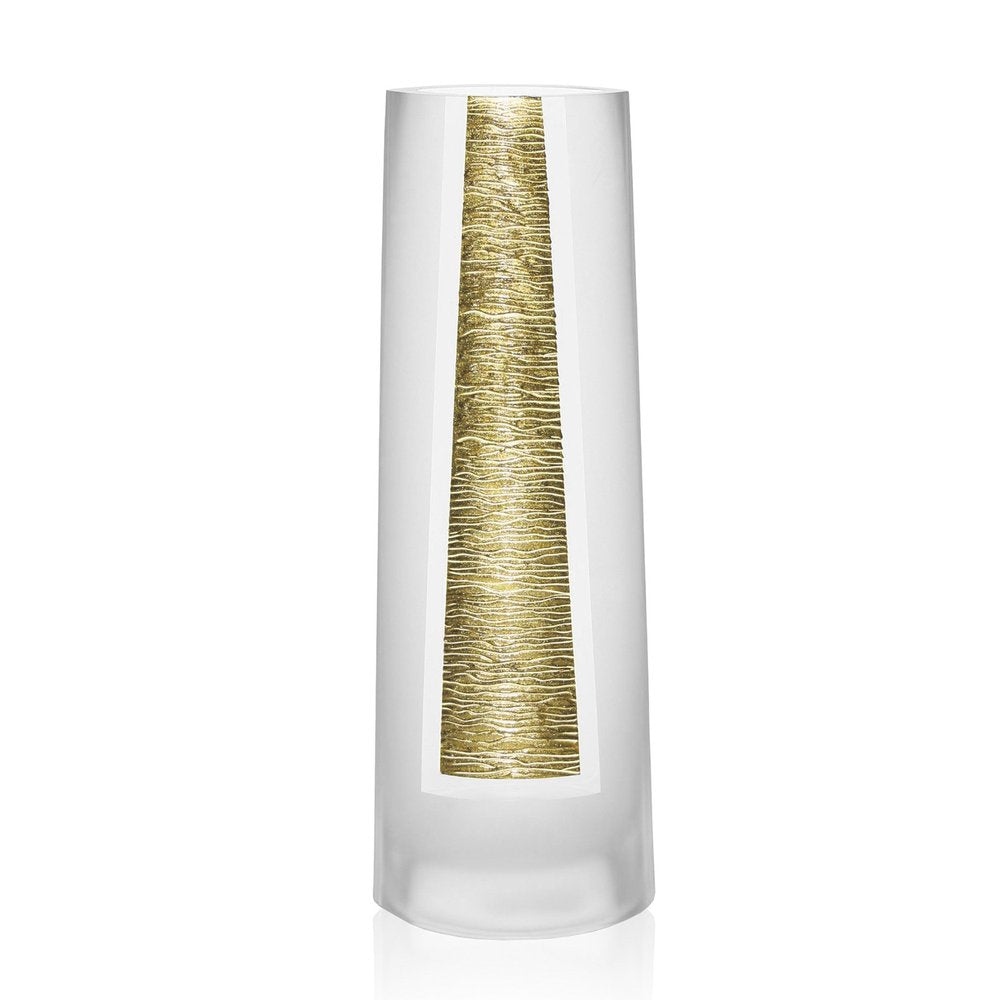 11" Clear And Gold Cylinder Lead Free Crystal Table Vase