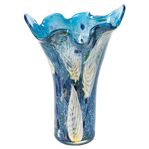 17" Blue And Green Cylinder Crystal Glass Table Vase