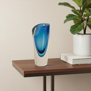 8" Clear and Blue Crystal Table Vase