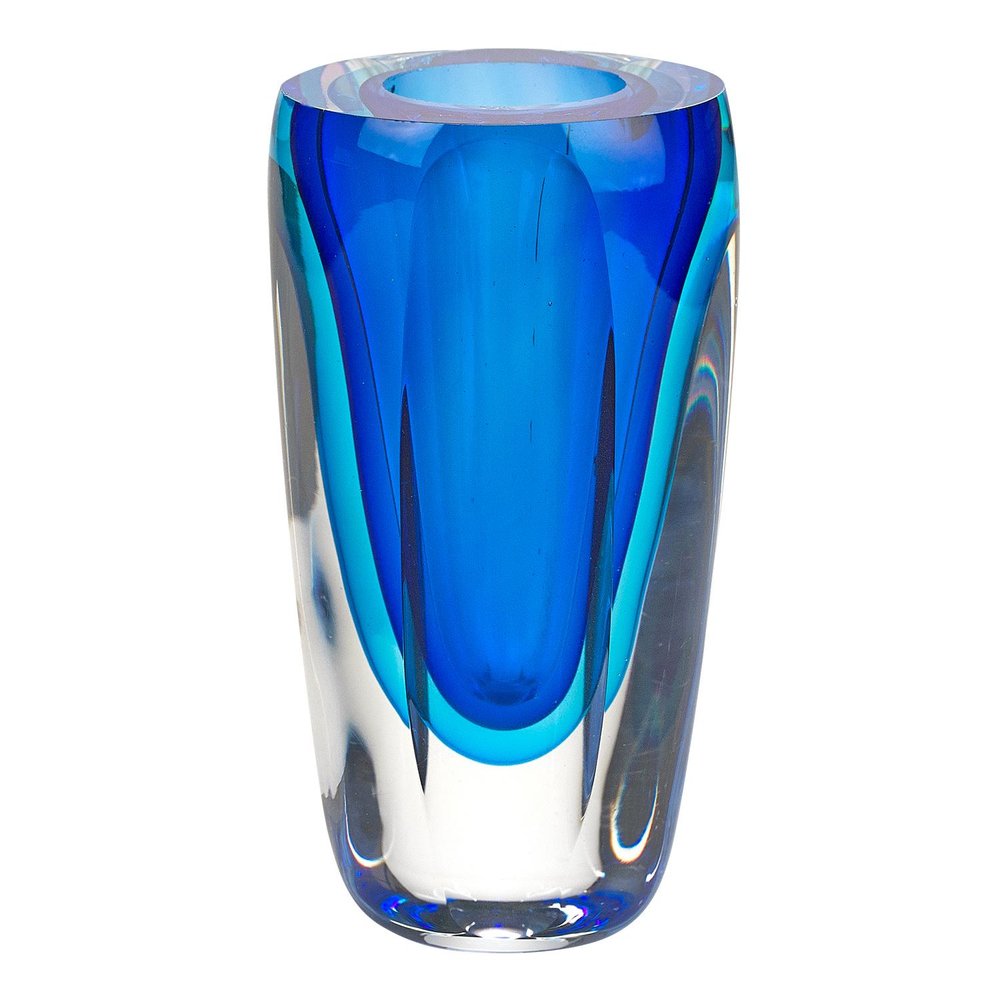 6" Blue And Clear Cylinder Crystal Glass Table Vase