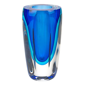 6" Blue And Clear Cylinder Crystal Glass Table Vase