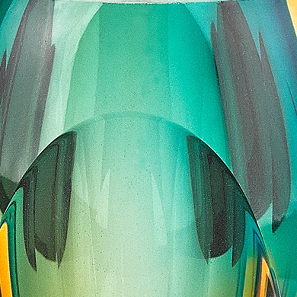 6" Clear Amber and Green Abstract Murano Glass Table Vase