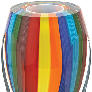 6" Blue Clear Red And Yellow Cylinder Crystal Glass Table Vase