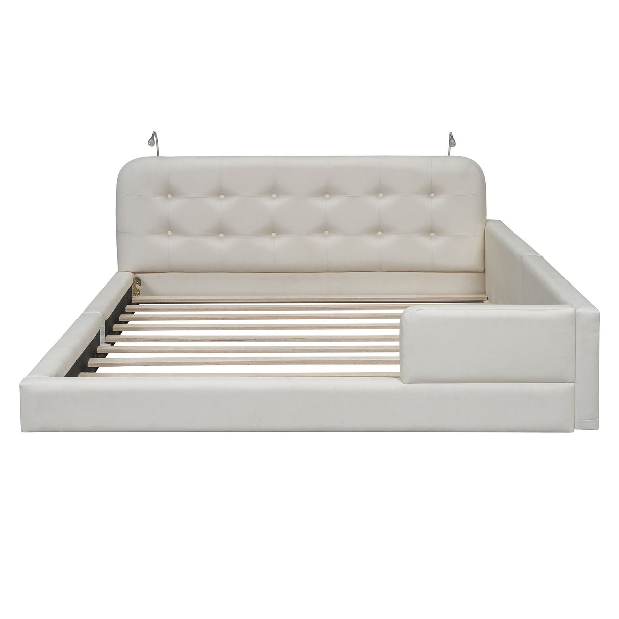 Queen Size Upholstered Platform Bed With 2 Reading Lights - White by Couch.com
