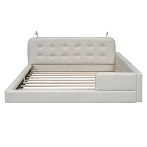Queen Size Upholstered Platform Bed With 2 Reading Lights - White by Couch.com