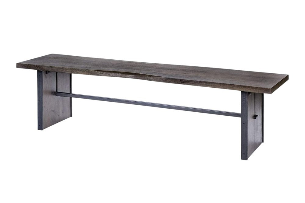 Rectangular Indian Mango Woodbrown Tone Finish W Metal Cladding On The Base Dining Bench