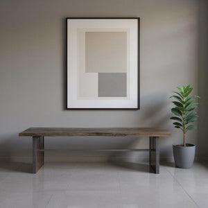 Rectangular Indian Mango Woodbrown Tone Finish W Metal Cladding On The Base Dining Bench