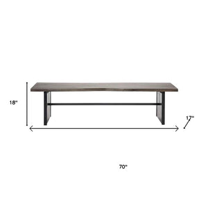 Rectangular Indian Mango Woodbrown Tone Finish W Metal Cladding On The Base Dining Bench