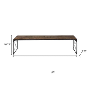 66" Brown And Black Metal and Solid Wood Bench