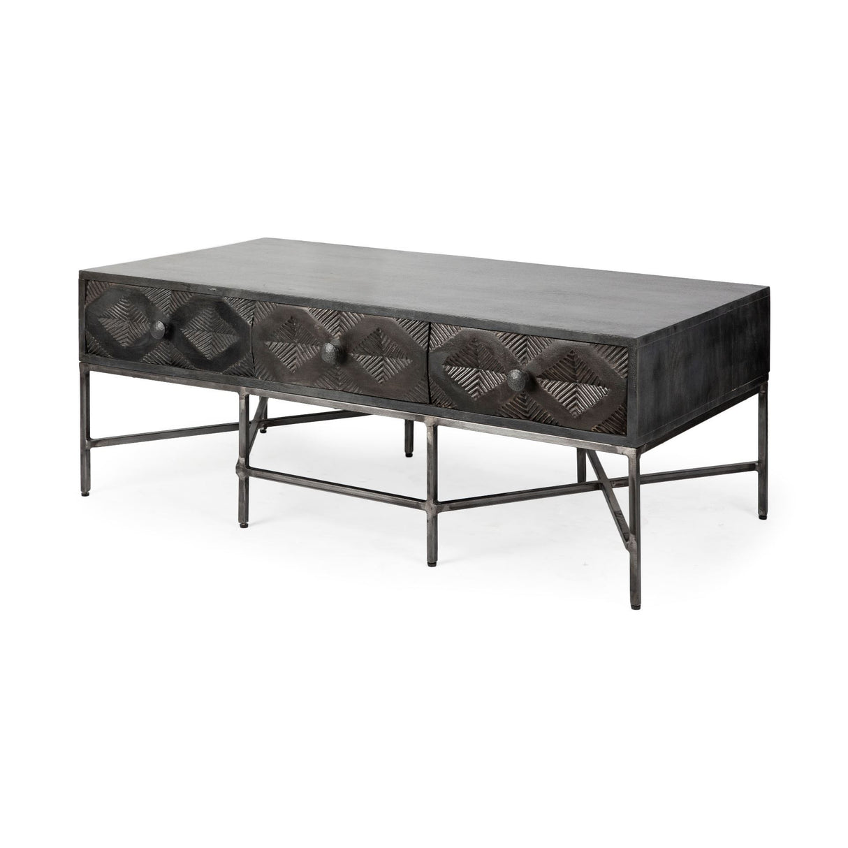 24" Brown Wood Coffee Table With Three Drawers