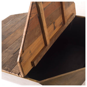 48" Natural Solid Wood Octagon Distressed Lift Top Abstract Coffee Table
