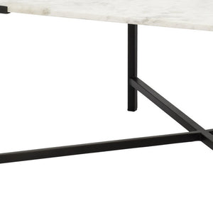 30" Black And White Genuine Marble and Metal Square Cross Legs Coffee Table