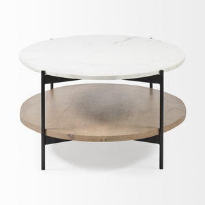 48" Brown and Black Genuine Marble and Metal Oval Coffee Table With Shelf