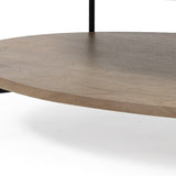 48" Brown and Black Genuine Marble and Metal Oval Coffee Table With Shelf