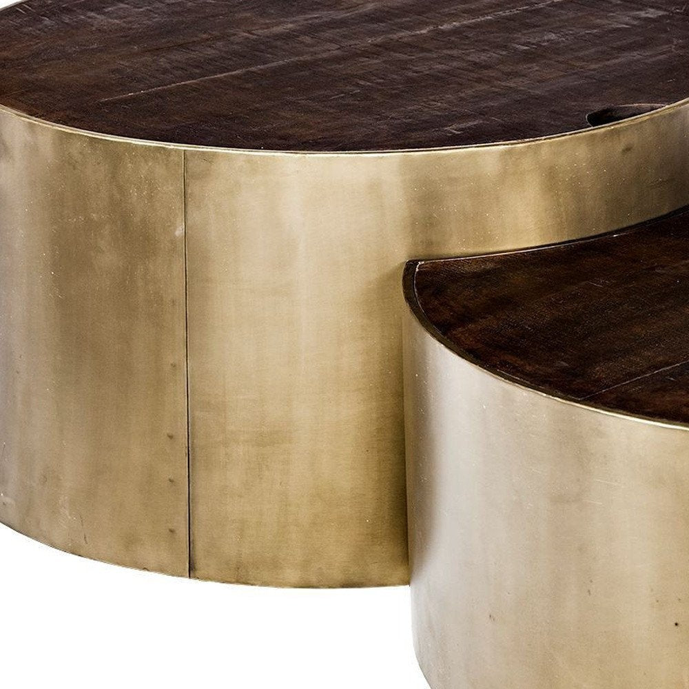 Brown Wood Round Nested Coffee Tables