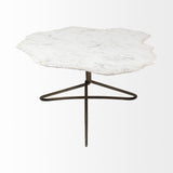 33" White and Gold Genuine Marble and Iron Free Form Coffee Table