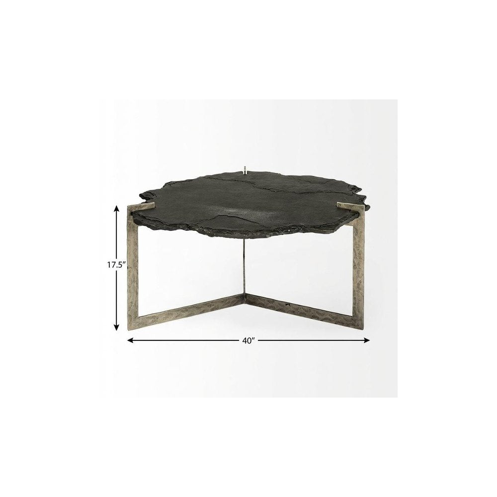 40" Black and Gold Stone and Iron Free Form Distressed Coffee Table