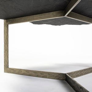 40" Black and Gold Stone and Iron Free Form Distressed Coffee Table