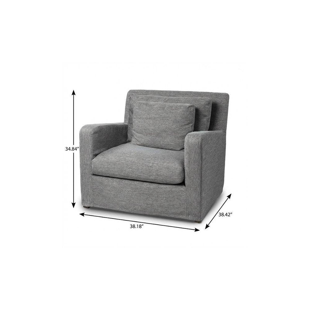 38" Gray and Brown Linen Arm Chair