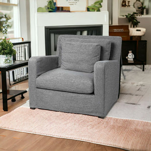 38" Gray and Brown Linen Arm Chair