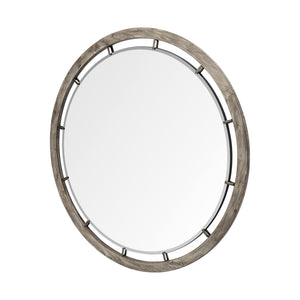 46" Brown Round Wood Framed Accent Mirror