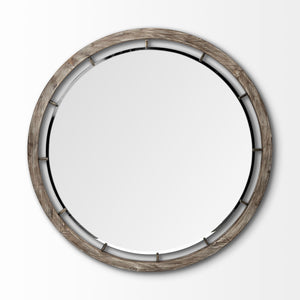 46" Brown Round Wood Framed Accent Mirror