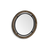 19" Brown And Black Metal And Wood Round Framed Accent Mirror