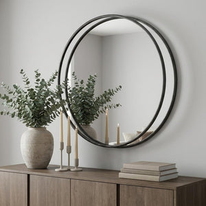 47" Round Black Metal Frame Wall Mirror