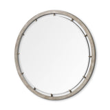 54" Brown Round Wood And Metal Framed Accent Mirror