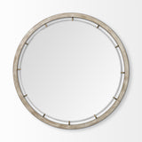 54" Brown Round Wood And Metal Framed Accent Mirror