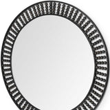 42" Round Black Metal Frame Wall Mirror With Wood Beads