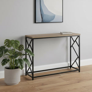 44" Taupe and Black Wood and Metal Frame Console Table
