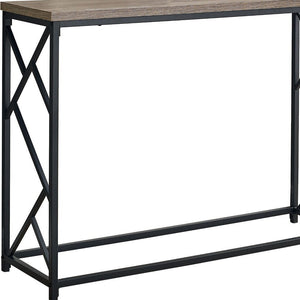 44" Taupe and Black Wood and Metal Frame Console Table