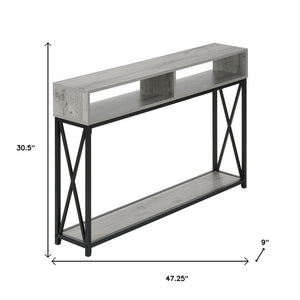 47" Gray and Black Frame Console Table With Shelves