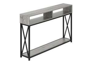 47" Gray and Black Frame Console Table With Shelves