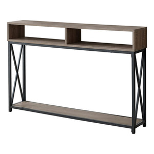 47" Taupe and Black Wood and Metal Frame Console Table With Three Shelves