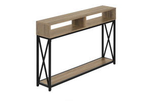 47" Taupe and Black Wood and Metal Frame Console Table With Three Shelves