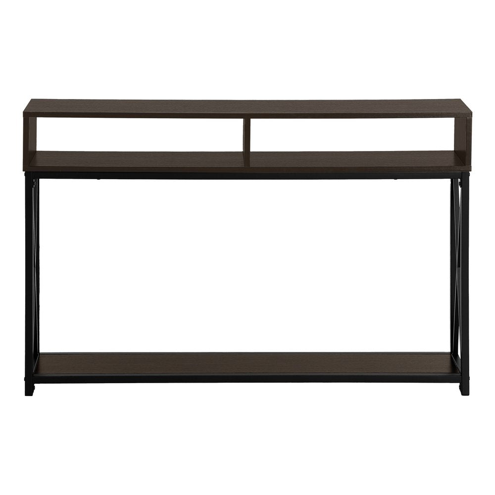47" Brown and Black Frame Console Table With Shelves