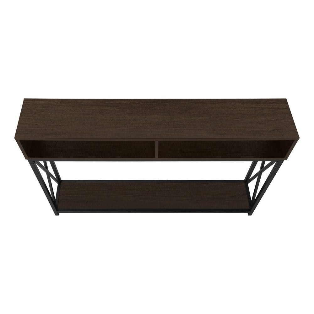 47" Brown and Black Frame Console Table With Shelves