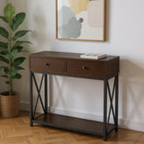 47" Brown and Black Frame Console Table With Shelves