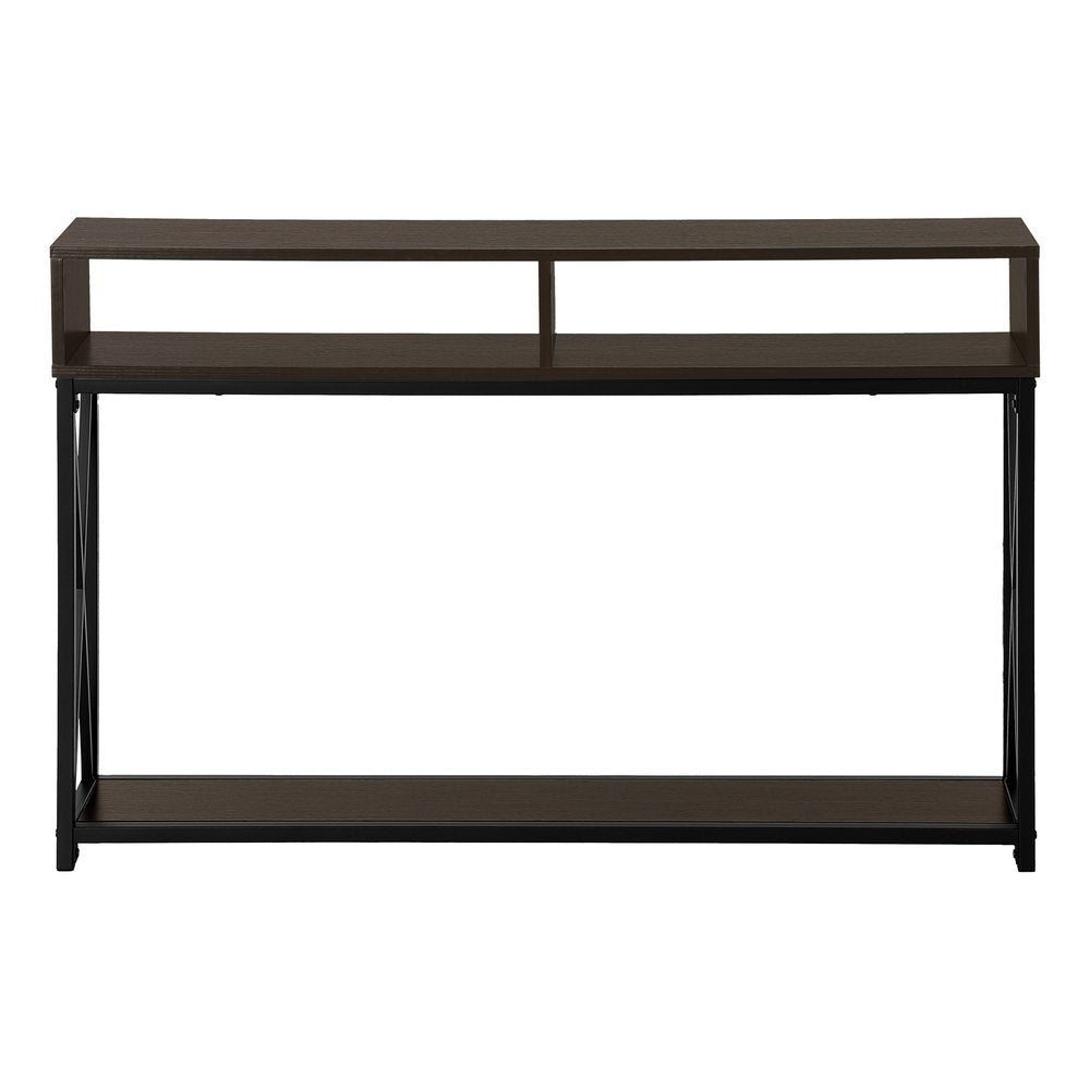 47" Brown and Black Frame Console Table With Shelves
