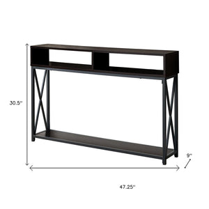 47" Brown and Black Frame Console Table With Shelves