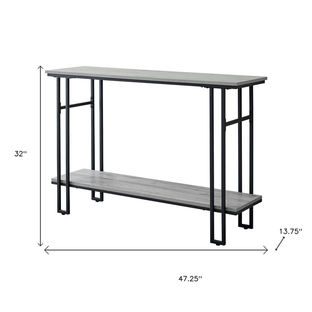 47" Gray and Black Frame Console Table With Shelves