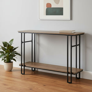 47" Gray and Black Frame Console Table With Shelves