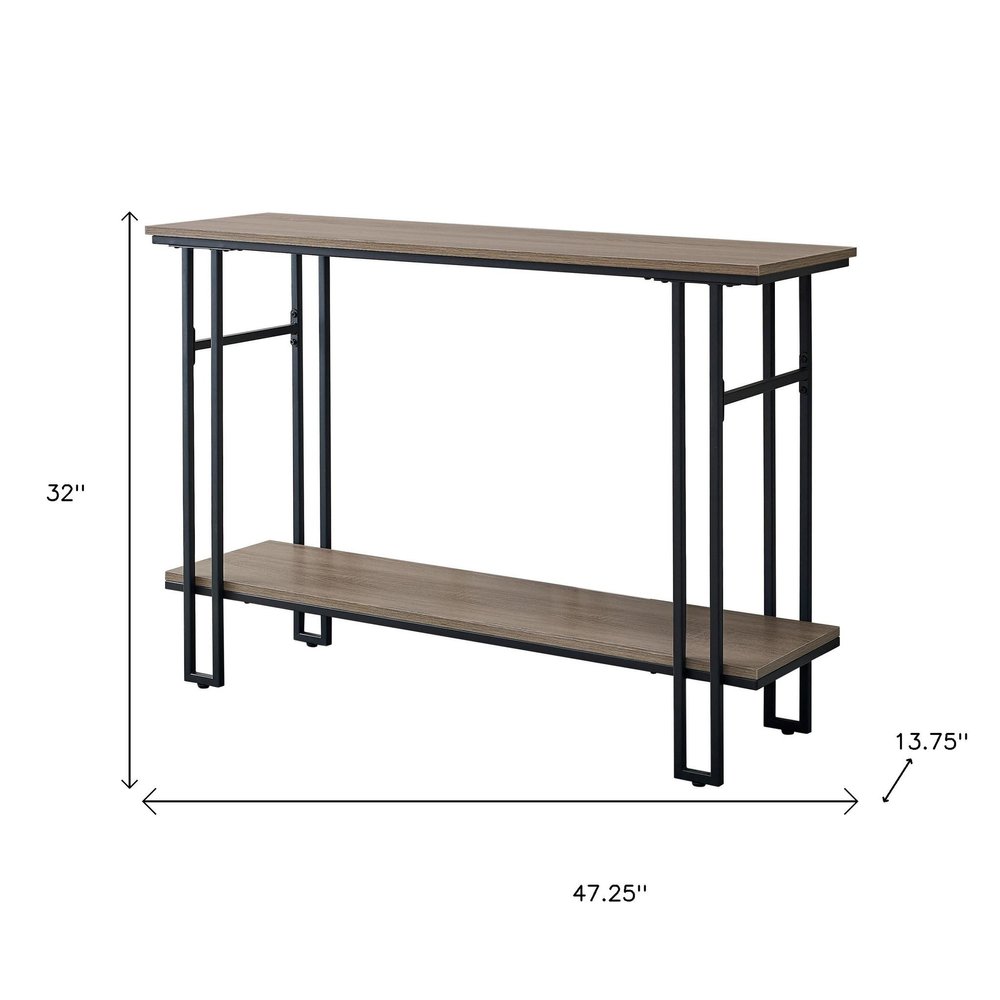 47" Gray and Black Frame Console Table With Shelves