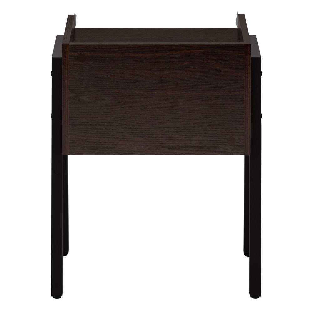 23" Rectangular Espresso Accent Table With Black Metal Legs