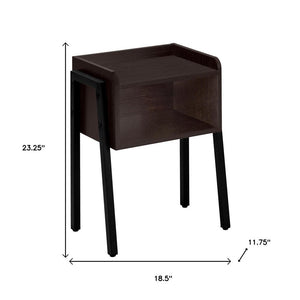 23" Rectangular Espresso Accent Table With Black Metal Legs