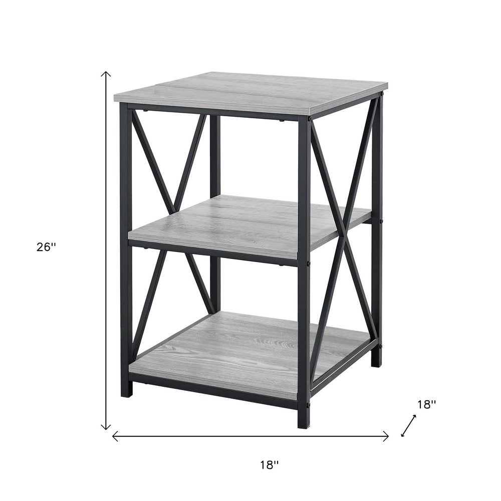 26" Rectangular Grey Black Metal Accent Table