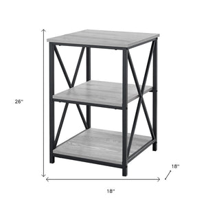 26" Rectangular Grey Black Metal Accent Table