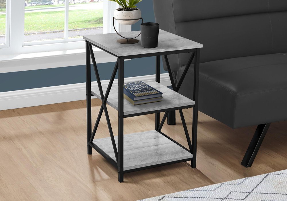26" Rectangular Grey Black Metal Accent Table